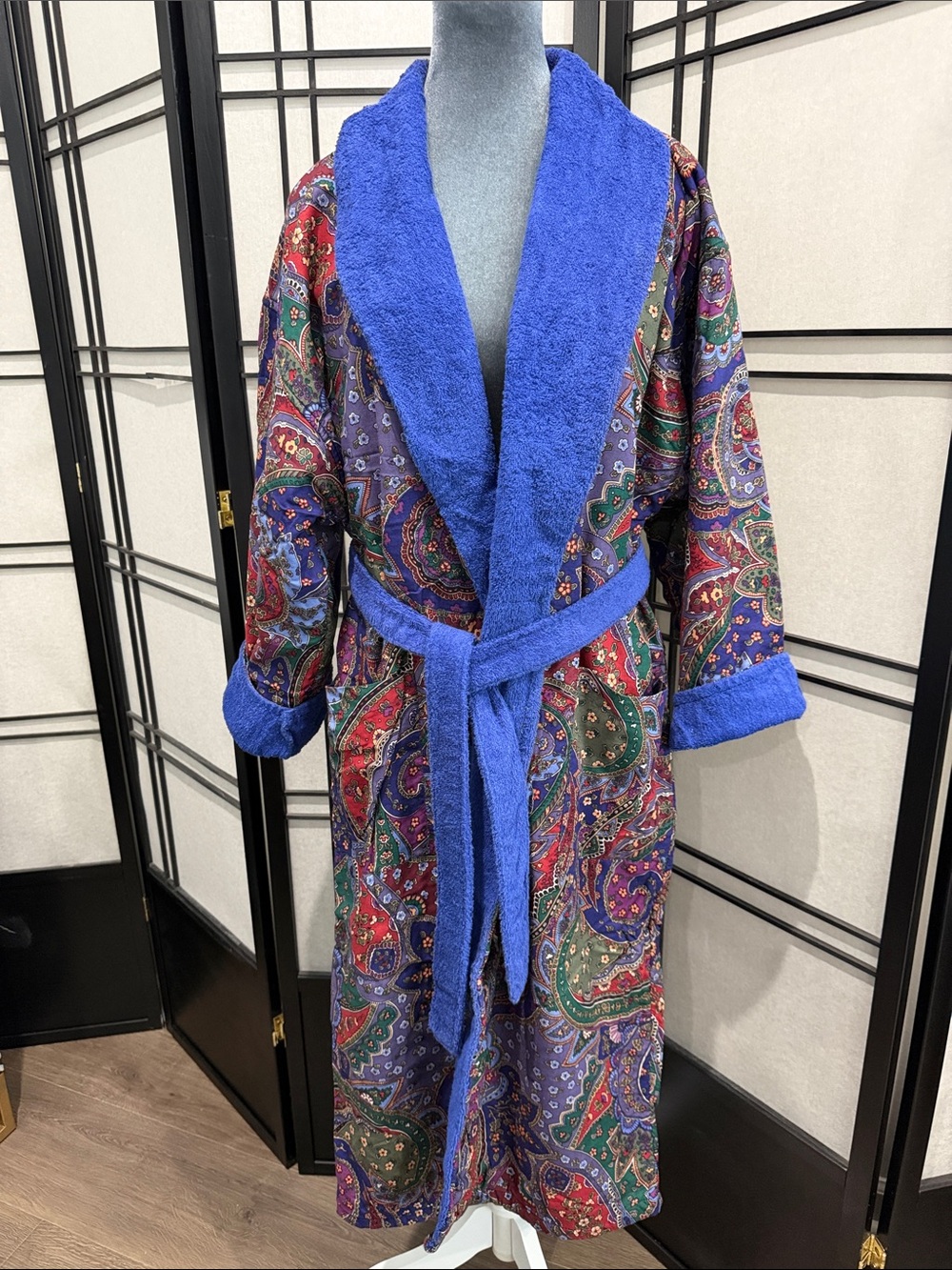Victoria's Secret Blue-Trimmed Paisley Terry Cloth Shawl Robe